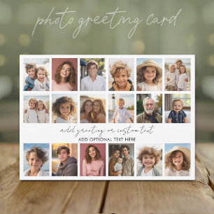 Custom 18 Photo Collage - Black - white text Holiday Card