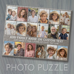 Custom 18 Photo Collage - Taupe - white text Jigsaw Puzzle