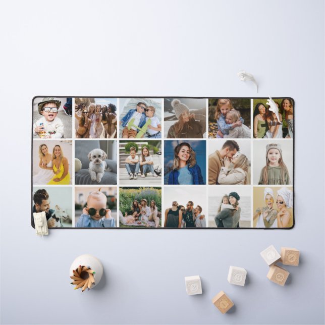 Custom 18 Photo Grid Collage Modern Desk Mat (Kids Table)