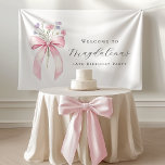 Custom 18th Birthday Banner Bow Wildflower<br><div class="desc">Elegant blush pink coquette bow is decorated with dainty blue and pink wildflowers. Three lines of text let you easily customise your message.</div>