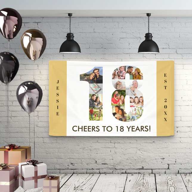 Custom 18th Birthday Party Neutral Photo Collage Banner (Creator Uploaded)