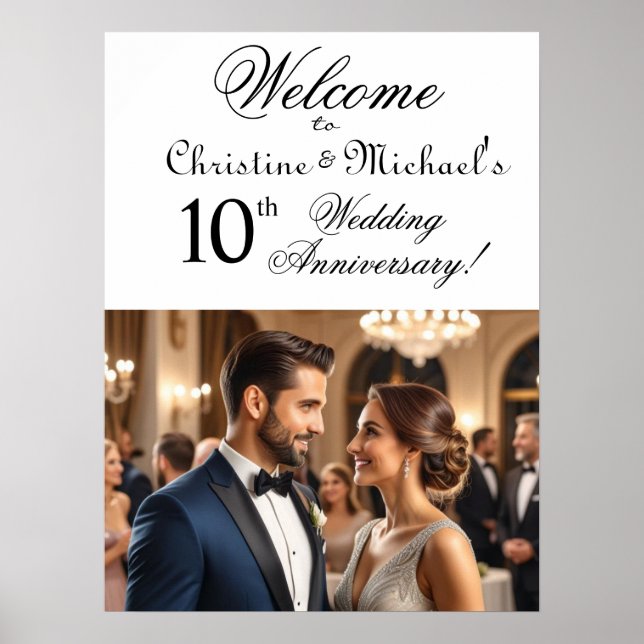 Custom 1 Photo 10th Wedding Anniversary Welcome Poster (Front)