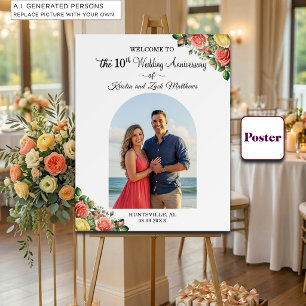 Custom 1 Photo 10th Wedding Anniversary Welcome Poster
