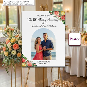 Custom 1 Photo 15th Wedding Anniversary Welcome Poster