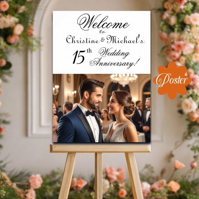 Custom 1 Photo 15th Wedding Anniversary Welcome Poster (Creator Uploaded)