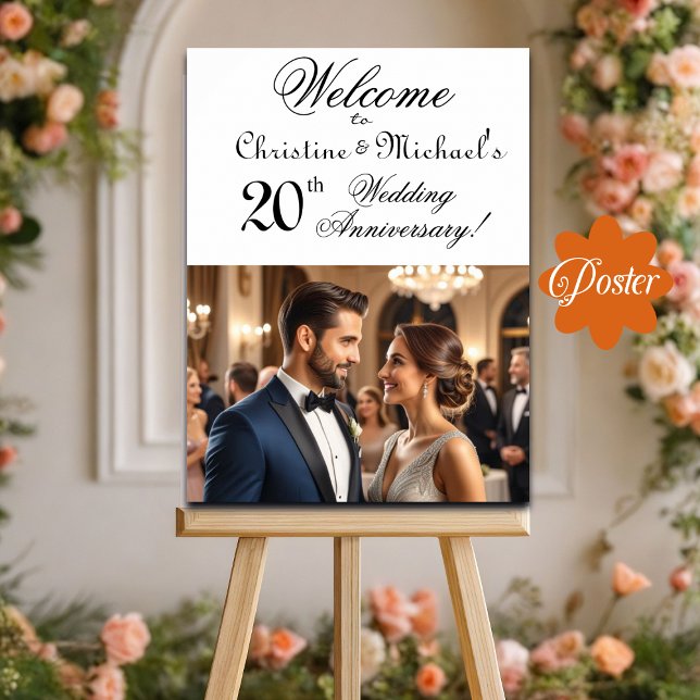 Custom 1 Photo 20th Wedding Anniversary Welcome Poster (Creator Uploaded)