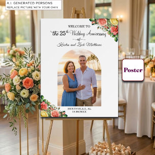 Custom 1 Photo 25th Wedding Anniversary Welcome Poster