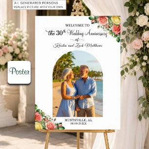 Custom 1 Photo 30th Wedding Anniversary Welcome  Poster