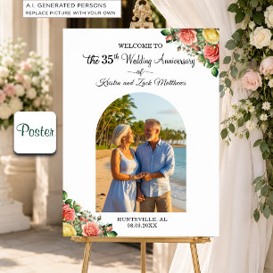 Custom 1 Photo 35th Wedding Anniversary Welcome Poster