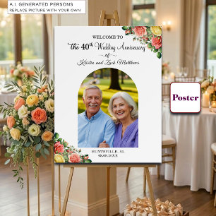 Custom 1 Photo 40th Wedding Anniversary Welcome Poster