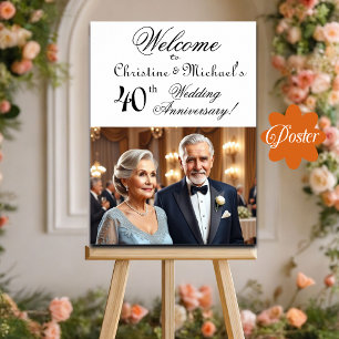 Custom 1 Photo 40th Wedding Anniversary Welcome Poster