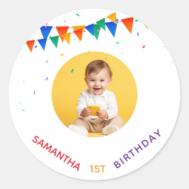 Custom  1st 2nd 3rd 10th 20th Birthday Party  Classic Round Sticker (Front)