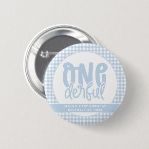 Custom 1st Birthday Cute Pastel Blue Onederful 6 Cm Round Badge