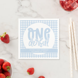 Custom 1st Birthday Cute Pastel Blue Onederful Napkin