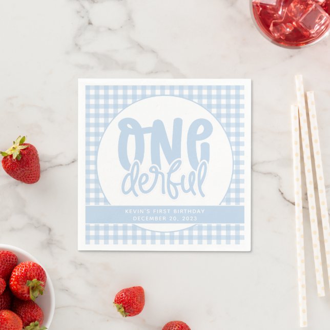 Custom 1st Birthday Cute Pastel Blue Onederful Napkin (Insitu)