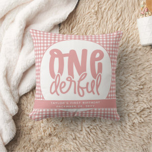 Custom 1st Birthday Cute Pastel Pink Onederful Cushion