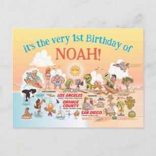 Custom 1st Birthday SoCal Invitation Postcard