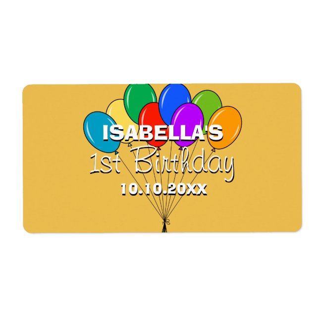 Custom 1st Birthday water bottle labels (Front)