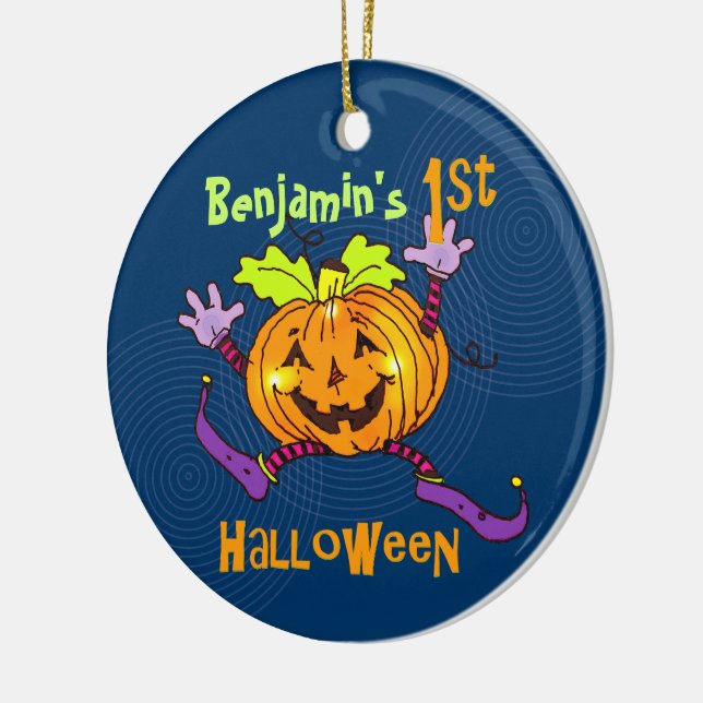 Custom 1st Halloween Happy Pumpkin Ceramic Tree Decoration (Left)