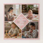 Custom 1st Mother's Day Photo Collage Pink Floral Jigsaw Puzzle<br><div class="desc">Turn a milestone celebration into a fun, interactive keepsake with this personalized First Mother’s Day 4-photo collage puzzle. This custom jigsaw features a soft blush-pink diamond centerpiece with elegant white script, framed by four of your most precious high-resolution memories. The delicate floral illustration and "My First Mother's Day" message make...</div>