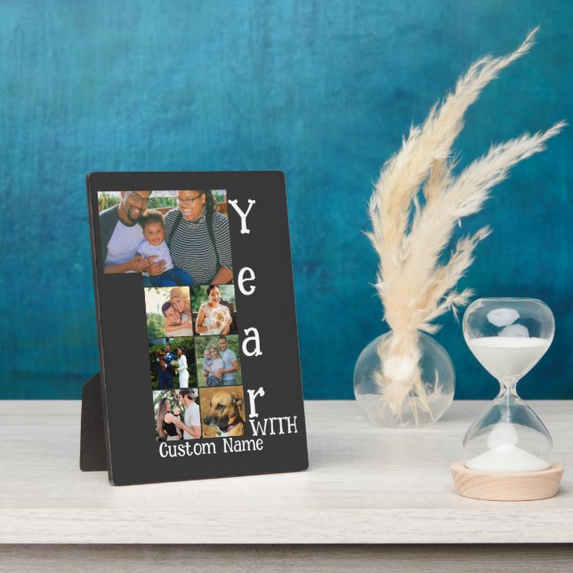 Custom 1st wedding anniversary 7 photo collage plaque (Side)