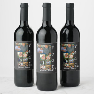 Custom 1st wedding anniversary 7 photo collage wine label