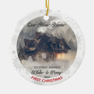 Custom 1st  Xmas New Home Photo Street Address Ceramic Tree Decoration