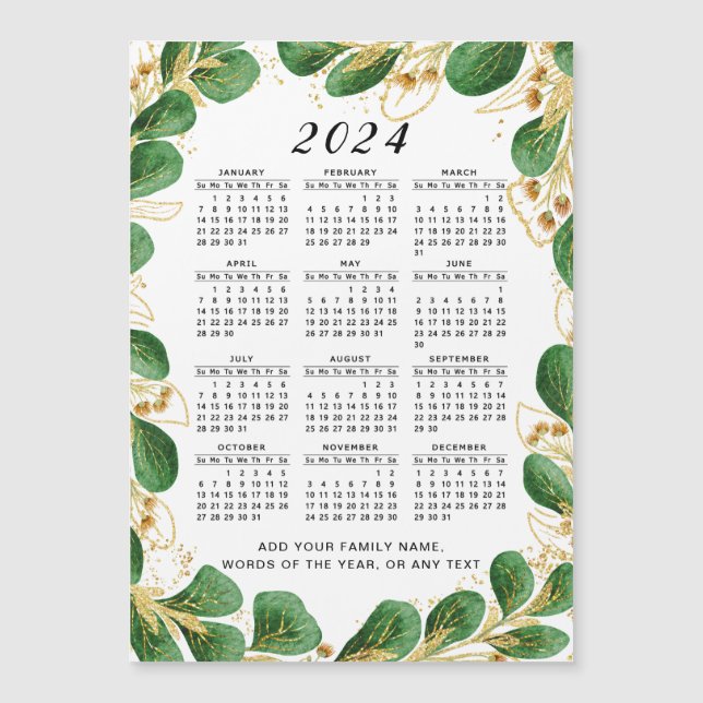 Custom 2024 Calendar Magnet Elegant Eucalyptus (Front)