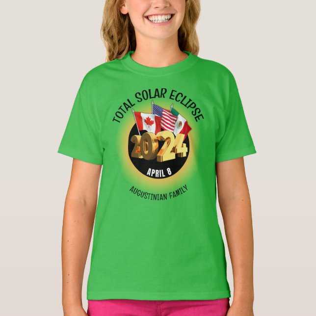Custom 2024 TOTAL SOLAR ECLIPSE Flags Kids T-Shirt (Front)