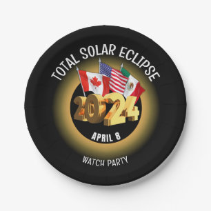 Custom 2024 TOTAL SOLAR ECLIPSE Flags Paper Plate