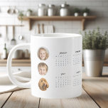 Custom 2025 Calendar with Three Photos  Giant Coff Large Coffee Mug<br><div class="desc">Capture your favourite memories while staying organised with this custom 2025 calendar featuring three of your cherished photos. Perfect for home or office, this personalised design blends functionality and sentimentality, displaying your chosen images alongside a sleek full-year calendar. Ideal for gifting to family and friends or as a thoughtful keepsake...</div>