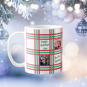 Custom 2025 Red Green Plaid Family Photo Coffee Mug