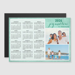 Custom 2026 Magnet Calendar Family Photo Green