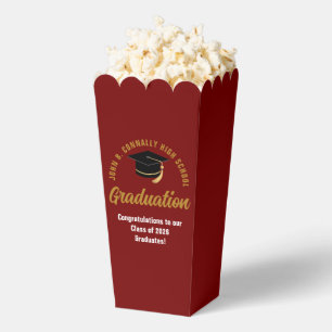 Custom 2026 Maroon Gold Graduation Party Popcorn Favour Box