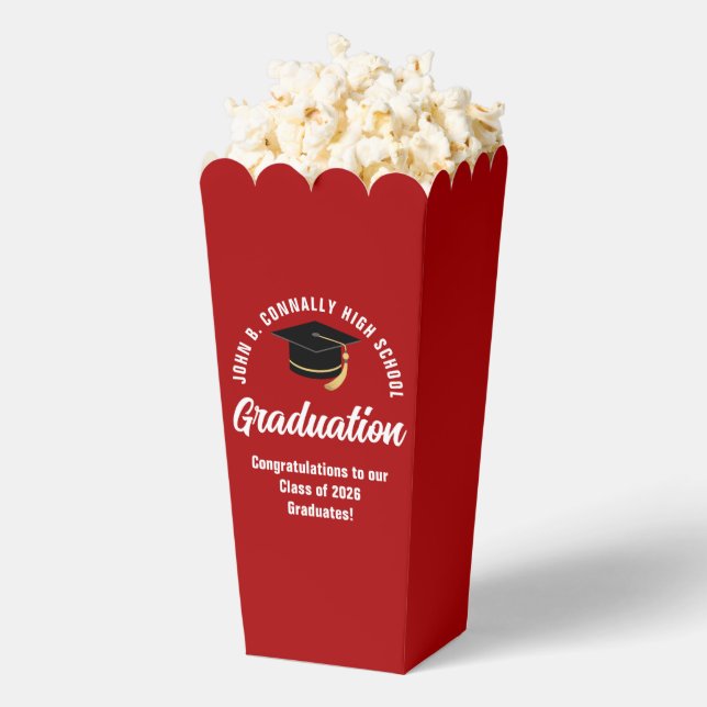 Custom 2026 Red Graduation Party Popcorn Favour Box (Popped)