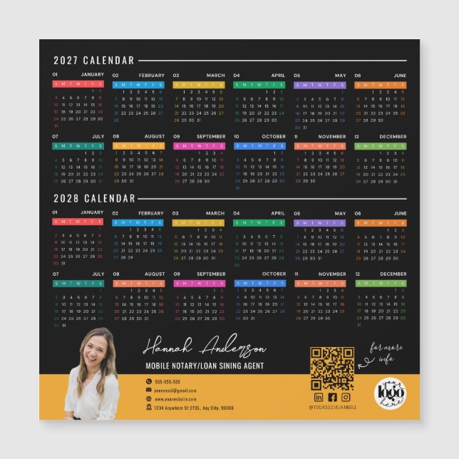 Custom 2027-2028 Calendar Business Logo Magnet (Front)