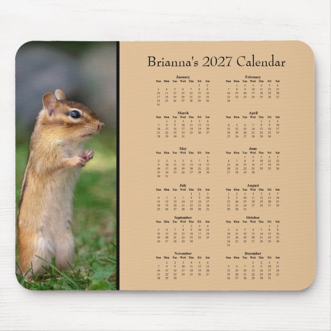 Custom 2027 Chipmunk Desk Calendar Mouse Pad (Front)