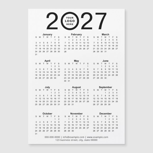 Custom 2027 Magnetic Calendar With Business Logo (Front)