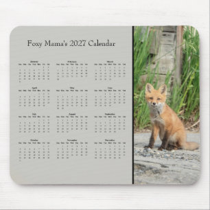 Custom 2027 Red Fox Desk Calendar Mouse Pad