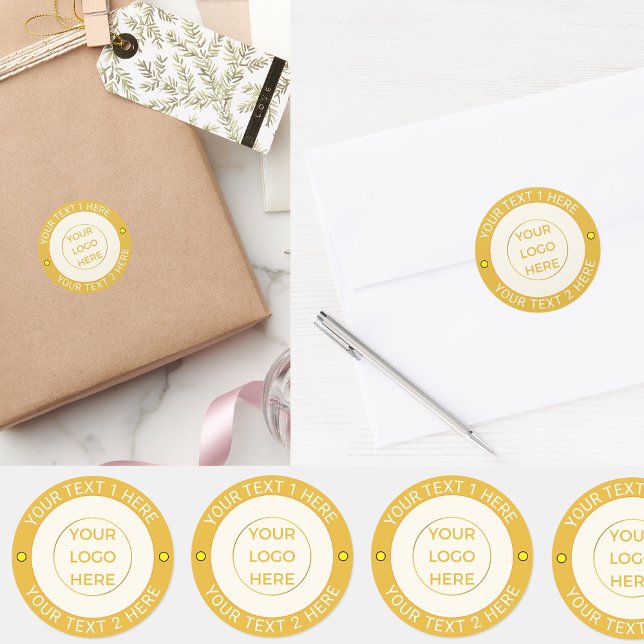 Custom 20 Golden Company Logo & Text | Elegant  Classic Round Sticker (personalized logo stickers)