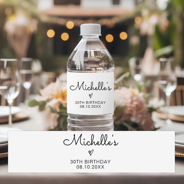 Custom 20th 30th 40th Personalised Birthday Party Water Bottle Label (Creator Uploaded)