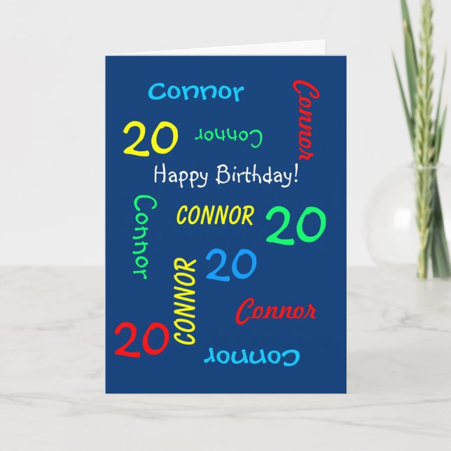 Custom 20th Birthday Card Any Name, Blue (Front)