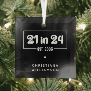 Custom 21st Birthday 21 in 24 Est 2003 Birthday Glass Tree Decoration