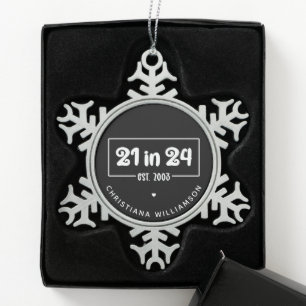 Custom 21st Birthday 21 in 24 Est 2003 Birthday Snowflake Pewter Christmas Ornament