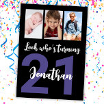 Custom 21st Birthday Black Modern Photo Collage Invitation<br><div class="desc">Put a smile on a face with this custom 21st birthday modern black script photo collage Invitation for him. You can add cute childhood photos or anything you like. - Simply click to personalise this design 🔥 My promises - This design is unique and is designed with you in mind...</div>