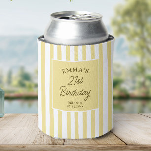 Custom 21st Birthday Cute Yellow Striped Party Can Cooler