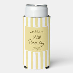 Custom 21st Birthday Cute Yellow Striped Party Seltzer Can Cooler
