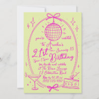 Custom 21st Birthday Disco Invitation | Pink Neon