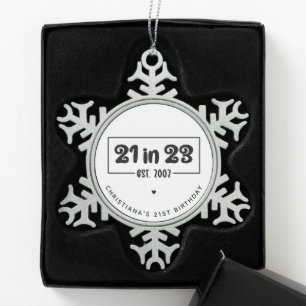 Custom 21st Birthday Gift 21 in 23 Est 2002 Snowflake Pewter Christmas Ornament