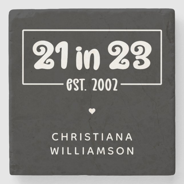 Custom 21st Birthday Gift 21 in 23 Est 2002 Stone Coaster (Front)